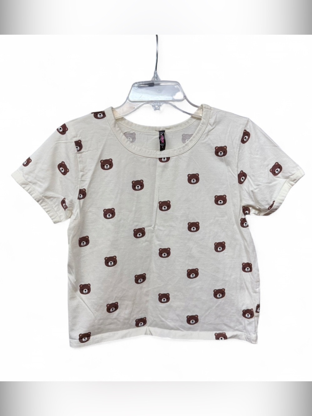 Electric Pink Bear Print Crop Tee